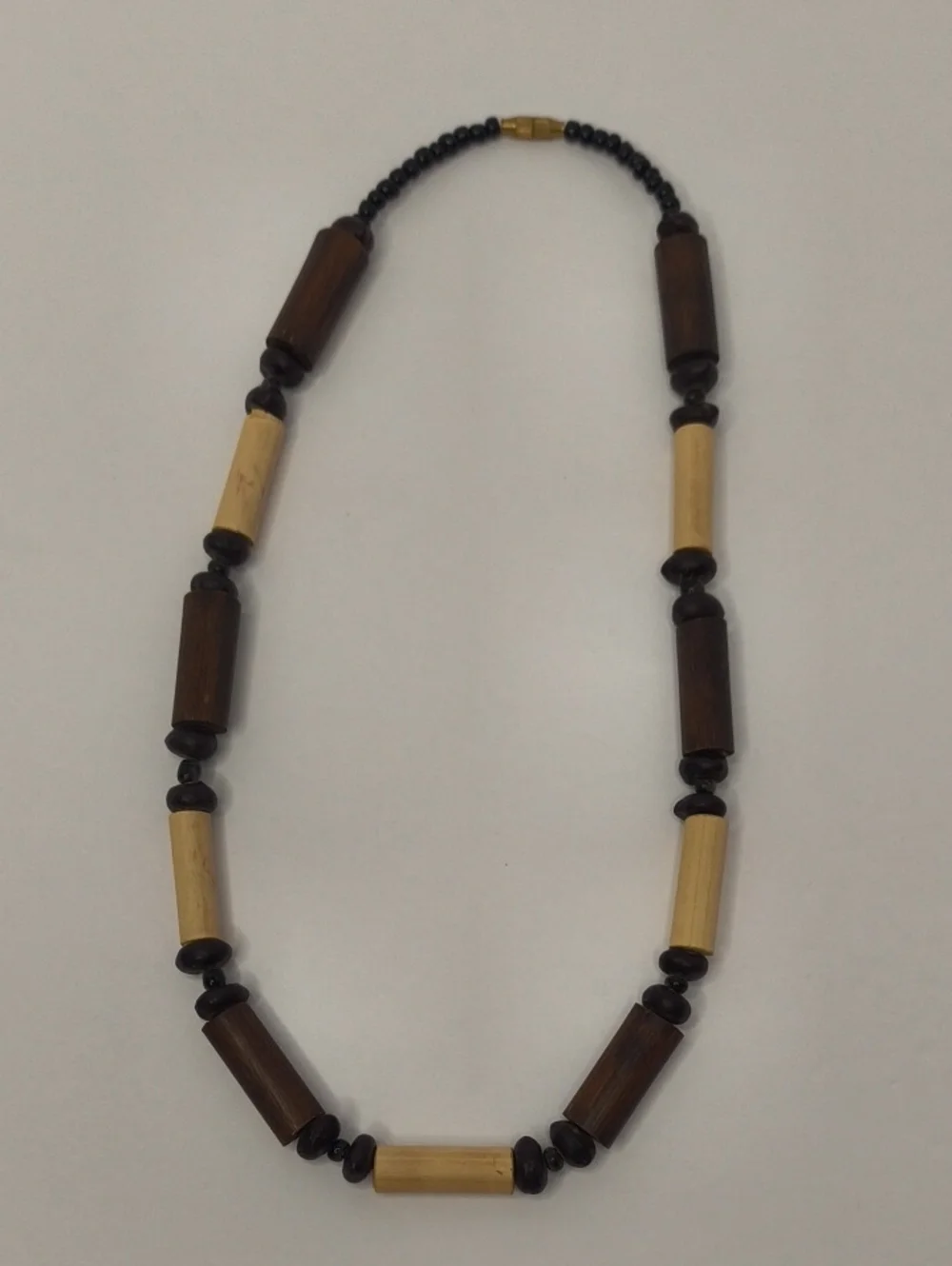 Natural Wood Bead Necklace Vintage Barrel Clasp
